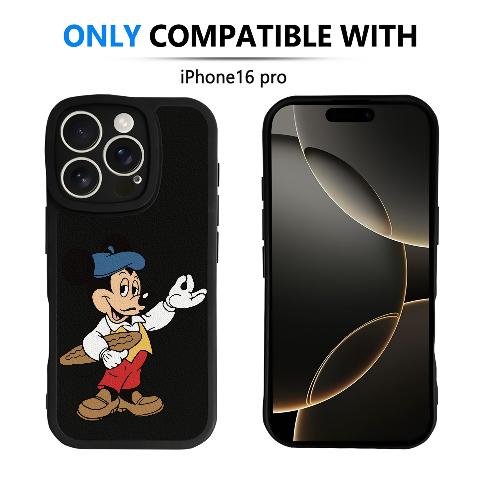 （画像用） ミッキーマウス Mickey Mouse 【iPhone 16シリーズ対応】シリコンスマホケース（レザー調） 材質：シリコン